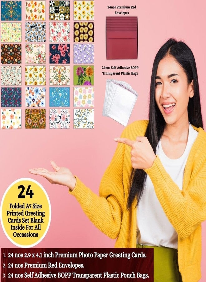 AanyaCentric مجموعة AanyaCentric من 24 بطاقة معايدة صغيرة متعددة الاستخدامات بتصميم زهور مائية، مقاس 2.9 × 4.1 بوصة، مع ظرف - بطاقة بريدية فارغة من الداخل بحجم A7، مناسبة للزوج والزوجة والحبيب والعائلة وجميع العلاقات. - Image 5